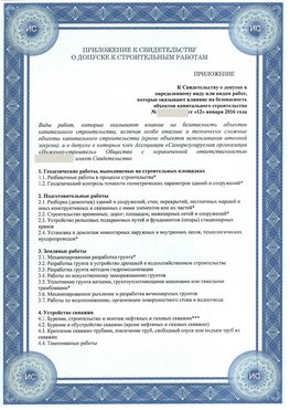 Приложение к свидетельству о допуске к строительным работам Одинцово СРО в строительстве